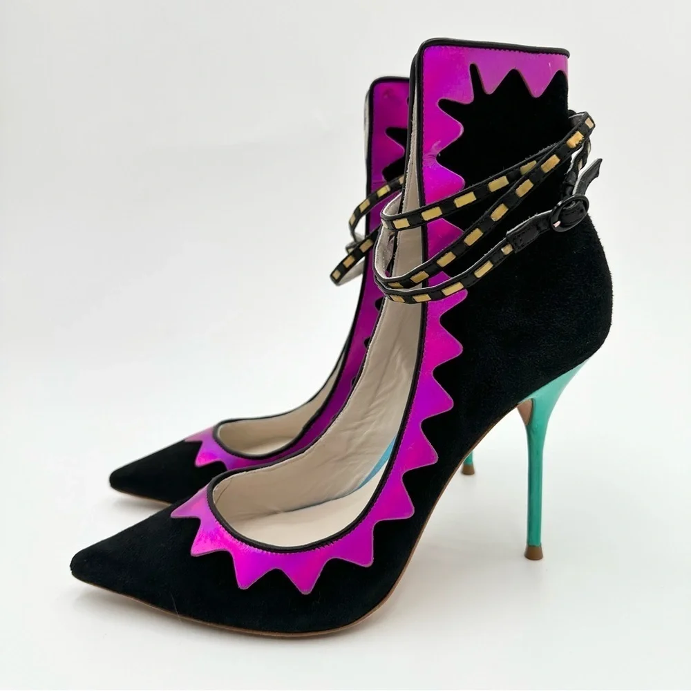 Sophia Webster Roka Iridescent Leather and Suede Pumps